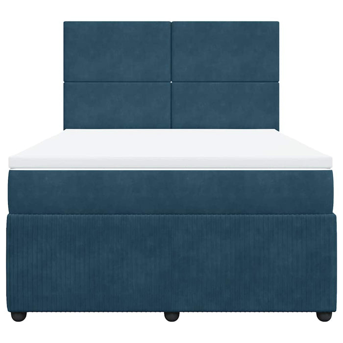 Pat box spring cu saltea, albastru închis, 140x200 cm, catifea WALTI