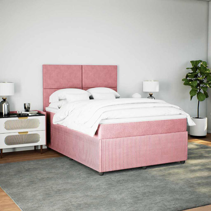 Pat box spring cu saltea, roz, 140x200 cm, catifea WALTI