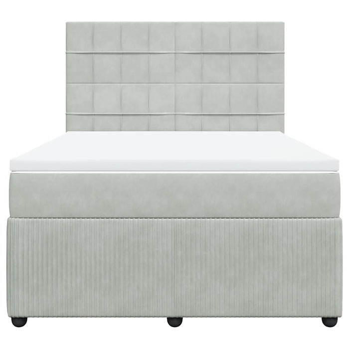 Pat box spring cu saltea, gri deschis, 140x200 cm, catifea - WALTI WALTI