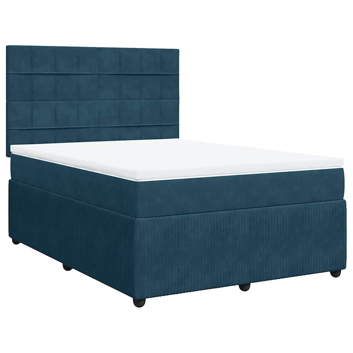 Pat box spring cu saltea, albastru închis, 140x200 cm, catifea - WALTI WALTI