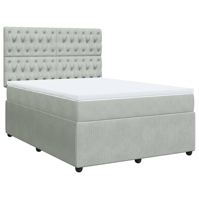 Pat box spring cu saltea, gri deschis, 140x200 cm, catifea WALTI