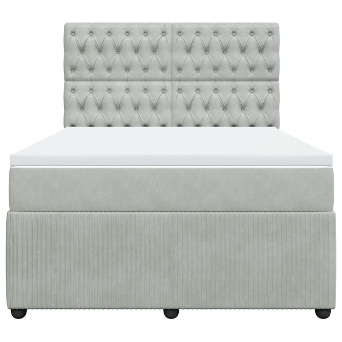 Pat box spring cu saltea, gri deschis, 140x200 cm, catifea WALTI