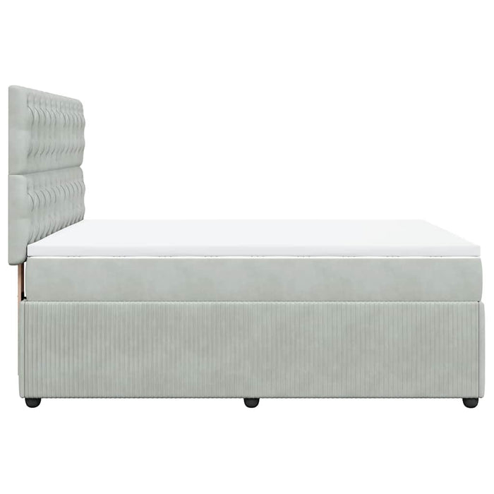 Pat box spring cu saltea, gri deschis, 140x200 cm, catifea WALTI