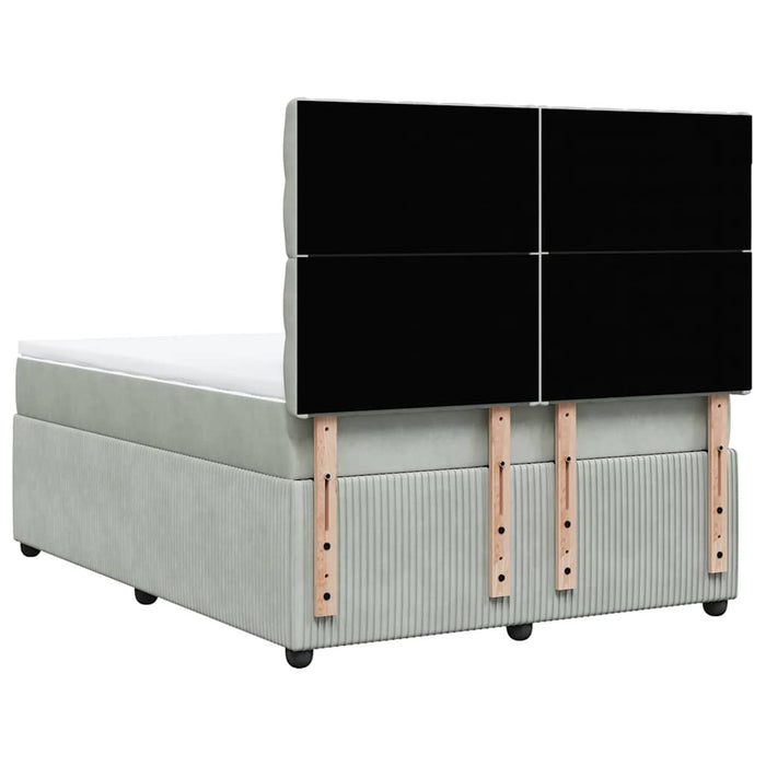 Pat box spring cu saltea, gri deschis, 140x200 cm, catifea WALTI