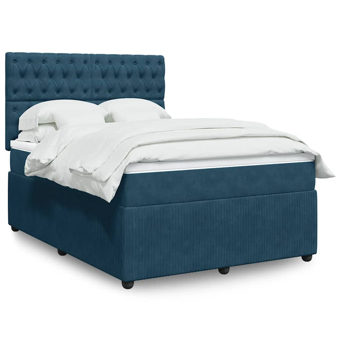 Pat box spring cu saltea, albastru închis, 140x200 cm, catifea - WALTI WALTI