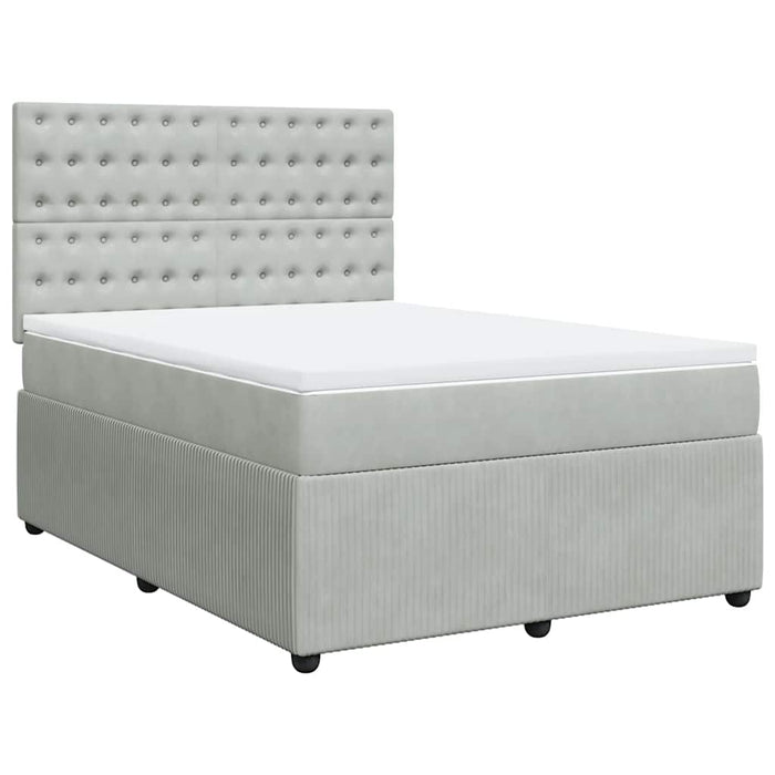 Pat box spring cu saltea, gri deschis, 140x200 cm, catifea WALTI