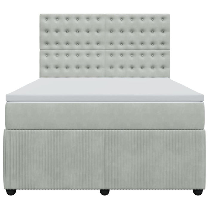 Pat box spring cu saltea, gri deschis, 140x200 cm, catifea WALTI