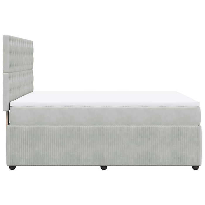 Pat box spring cu saltea, gri deschis, 140x200 cm, catifea WALTI