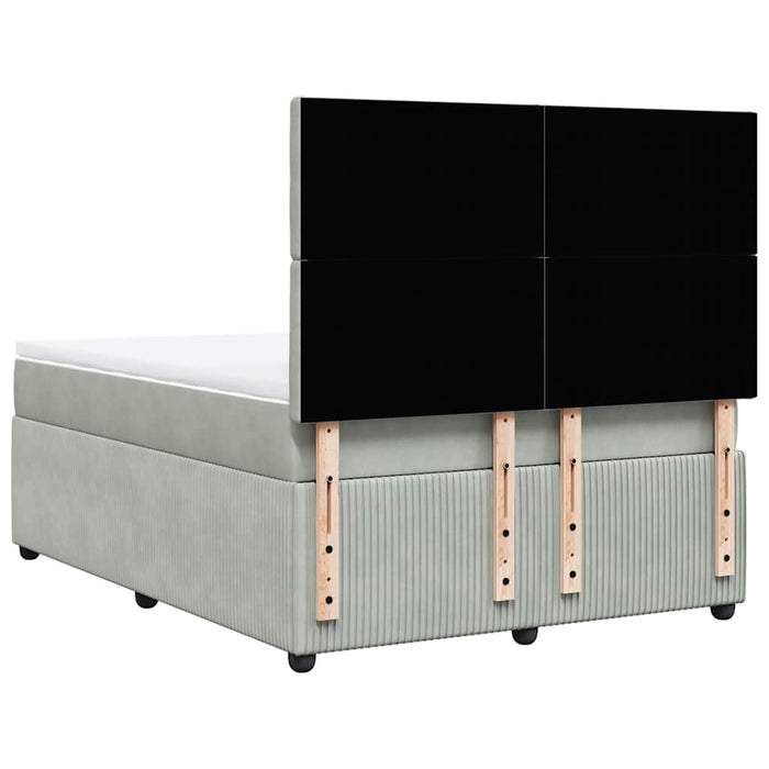 Pat box spring cu saltea, gri deschis, 140x200 cm, catifea WALTI