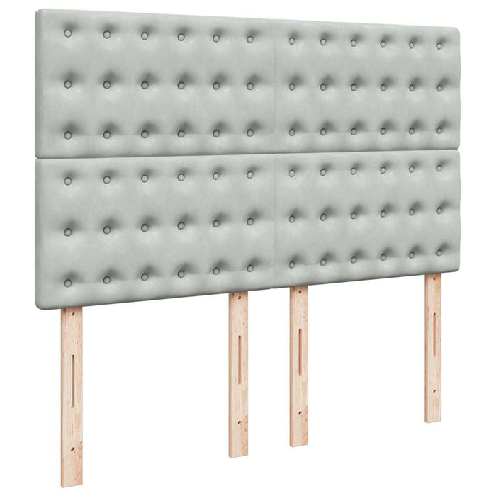 Pat box spring cu saltea, gri deschis, 140x200 cm, catifea WALTI