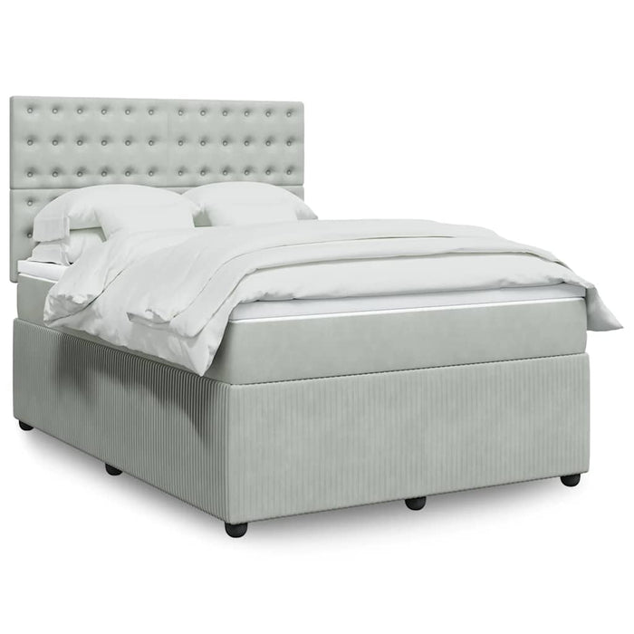 Pat box spring cu saltea, gri deschis, 140x200 cm, catifea WALTI