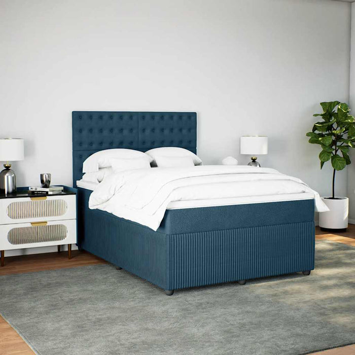 Pat box spring cu saltea, albastru închis, 140x200 cm, catifea WALTI