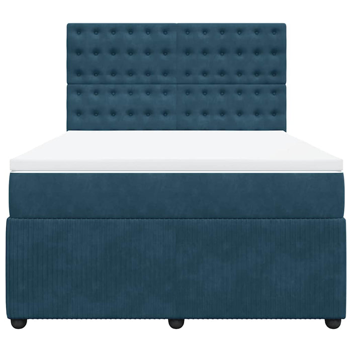 Pat box spring cu saltea, albastru închis, 140x200 cm, catifea WALTI
