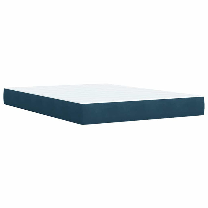 Pat box spring cu saltea, albastru închis, 140x200 cm, catifea WALTI