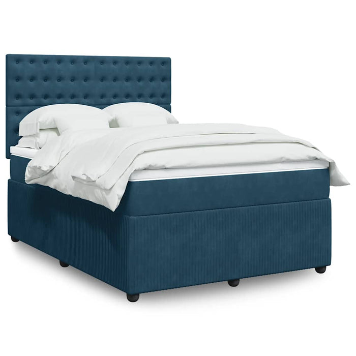 Pat box spring cu saltea, albastru închis, 140x200 cm, catifea WALTI