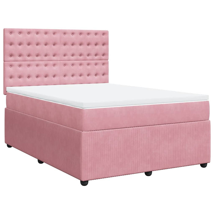 Pat box spring cu saltea, roz, 140x200 cm, catifea - WALTI WALTI