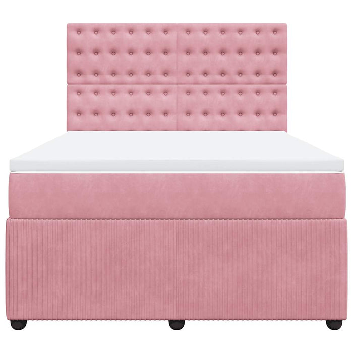 Pat box spring cu saltea, roz, 140x200 cm, catifea - WALTI WALTI