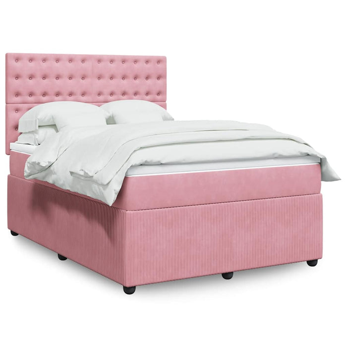 Pat box spring cu saltea, roz, 140x200 cm, catifea - WALTI WALTI