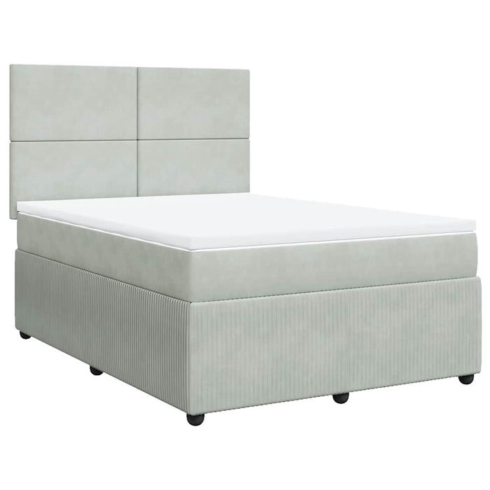 Pat box spring cu saltea, gri deschis, 160x200 cm, catifea WALTI