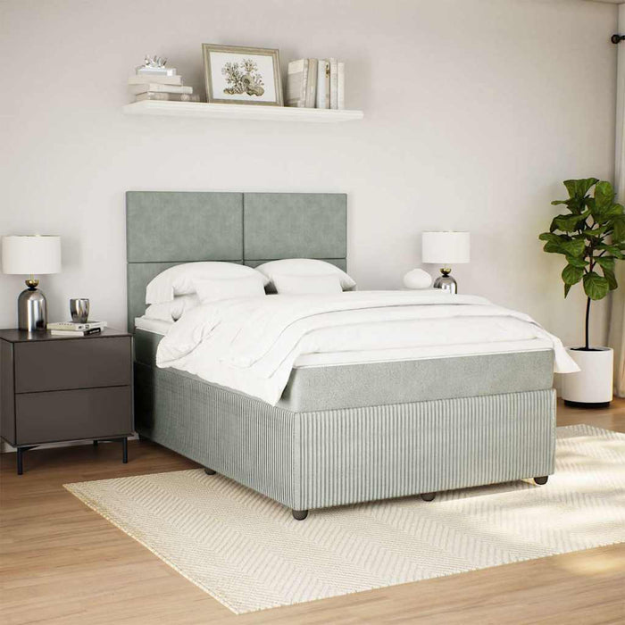Pat box spring cu saltea, gri deschis, 160x200 cm, catifea WALTI