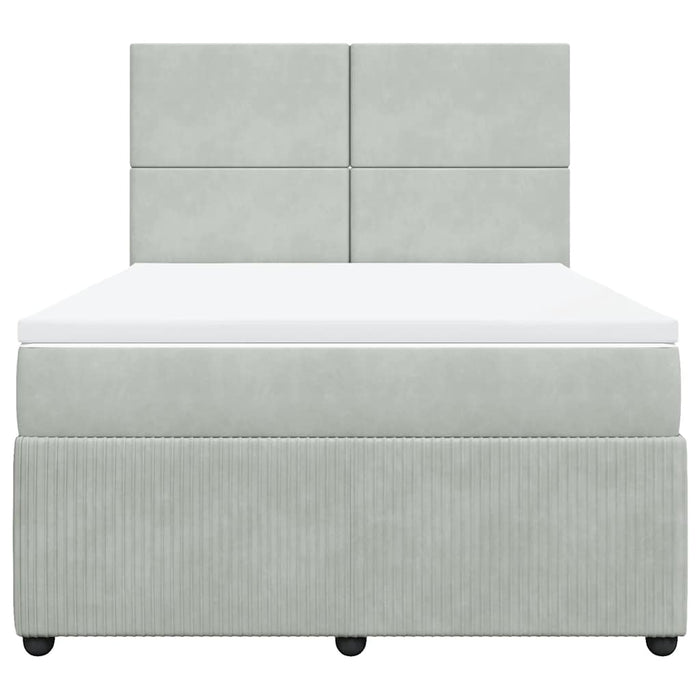 Pat box spring cu saltea, gri deschis, 160x200 cm, catifea WALTI
