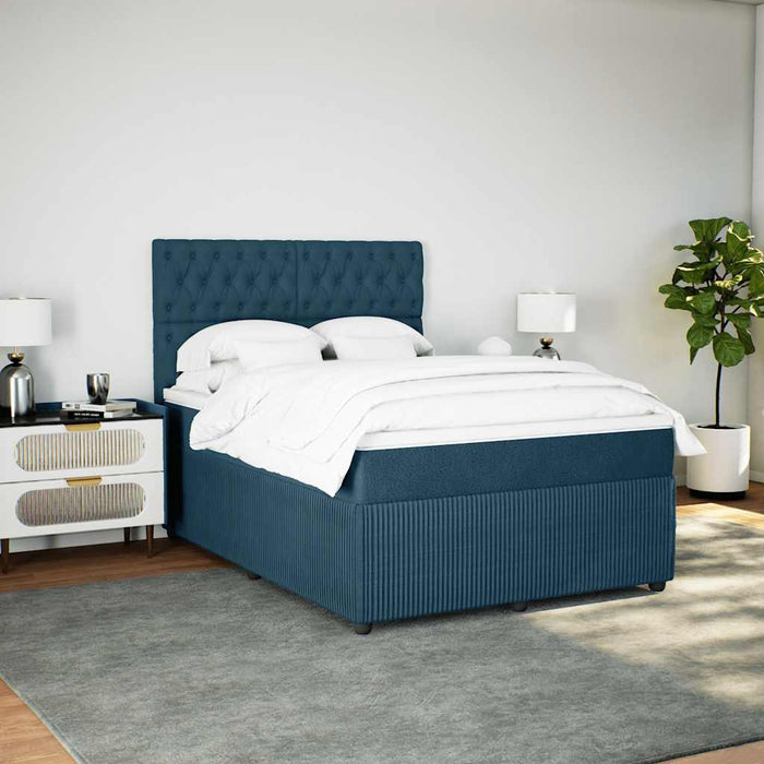 Pat box spring cu saltea, albastru închis, 160x200 cm, catifea WALTI