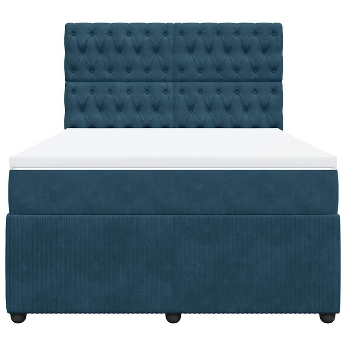 Pat box spring cu saltea, albastru închis, 160x200 cm, catifea WALTI