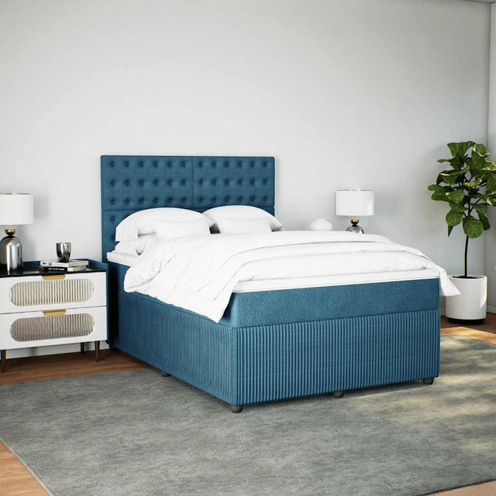 Pat box spring cu saltea, albastru închis, 160x200 cm, catifea - WALTI WALTI