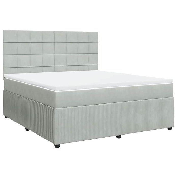Pat box spring cu saltea, gri deschis, 180x200 cm, catifea - WALTI WALTI
