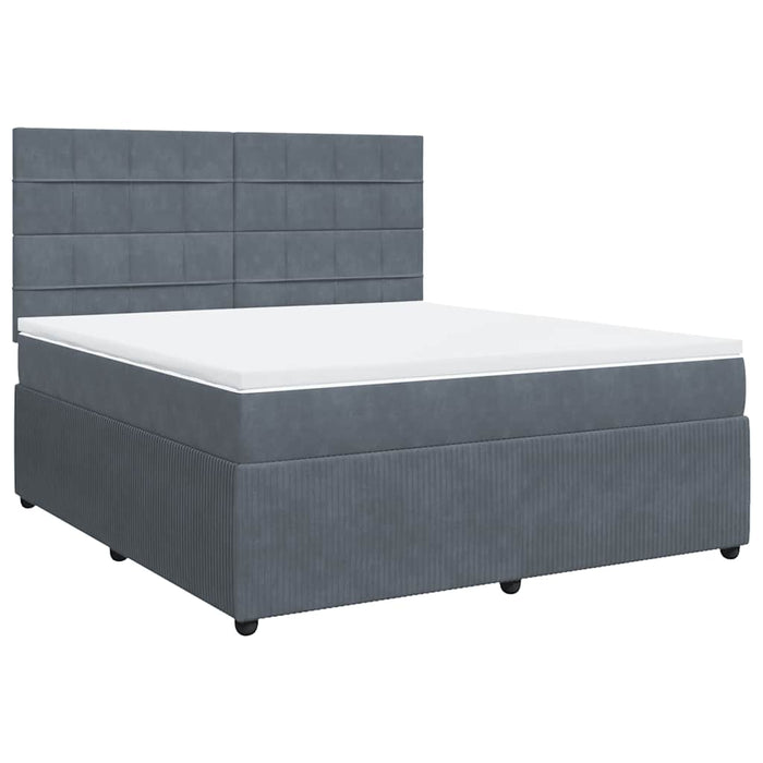 Pat box spring cu saltea, gri închis, 180x200 cm, catifea WALTI