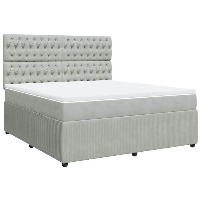 Pat box spring cu saltea, gri deschis, 180x200 cm, catifea WALTI