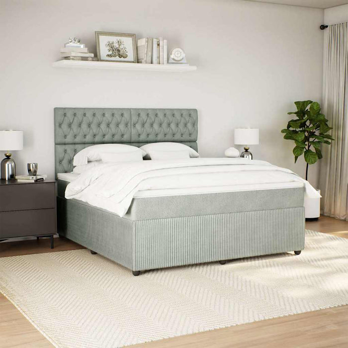 Pat box spring cu saltea, gri deschis, 180x200 cm, catifea WALTI