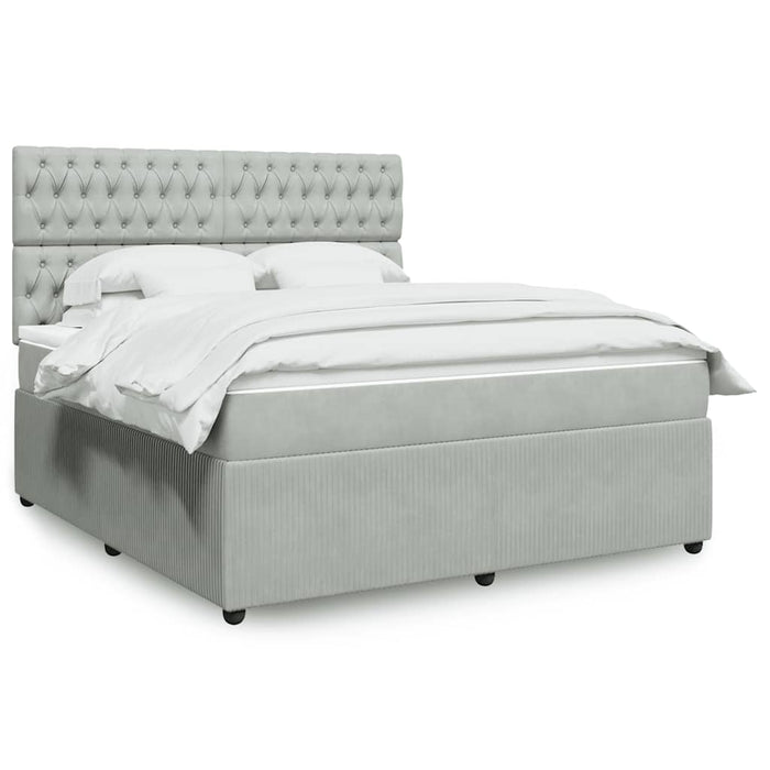 Pat box spring cu saltea, gri deschis, 180x200 cm, catifea WALTI