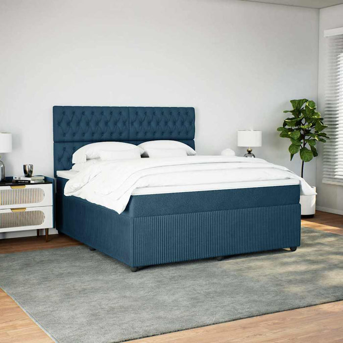 Pat box spring cu saltea, albastru închis, 180x200 cm, catifea WALTI