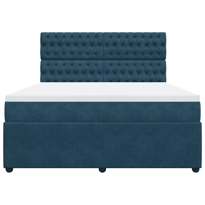 Pat box spring cu saltea, albastru închis, 180x200 cm, catifea WALTI