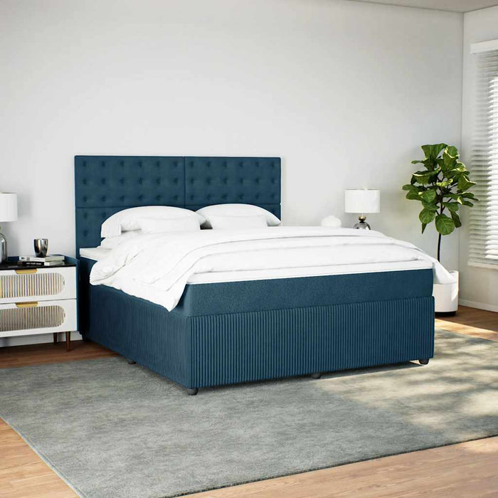 Pat box spring cu saltea, albastru închis, 180x200 cm, catifea WALTI