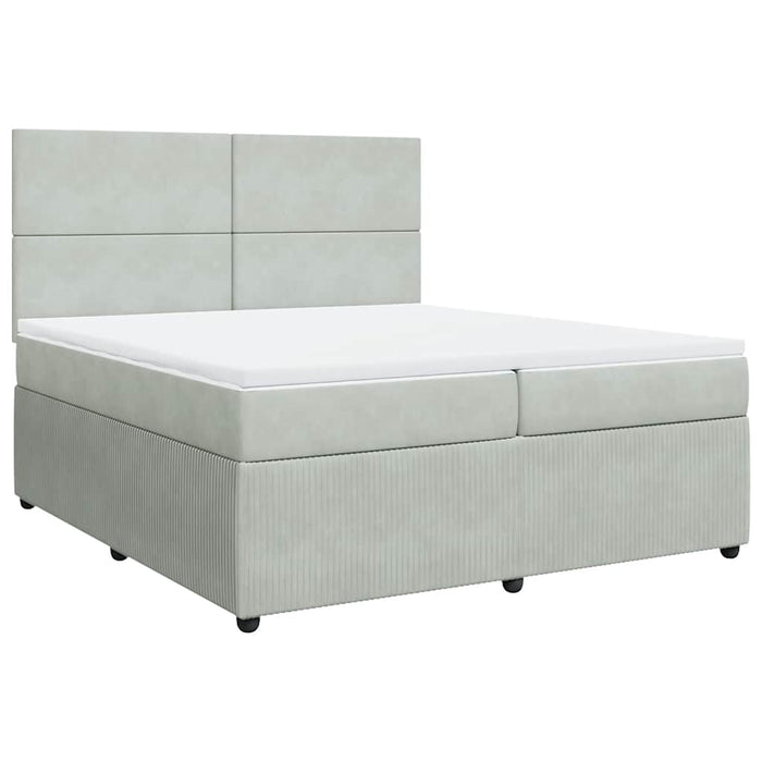 Pat box spring cu saltea, gri deschis, 200x200 cm, catifea - WALTI WALTI