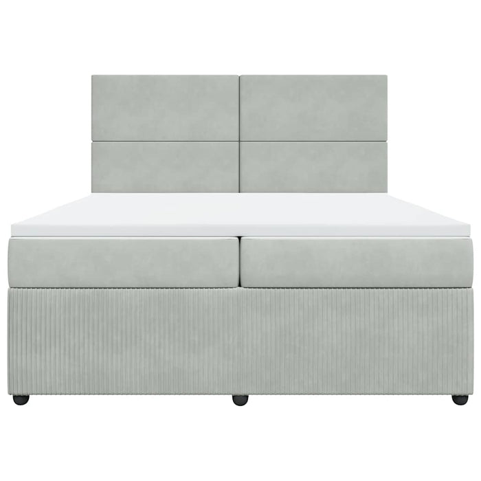 Pat box spring cu saltea, gri deschis, 200x200 cm, catifea - WALTI WALTI