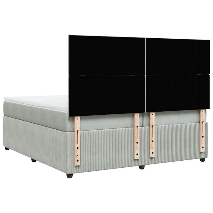 Pat box spring cu saltea, gri deschis, 200x200 cm, catifea - WALTI WALTI