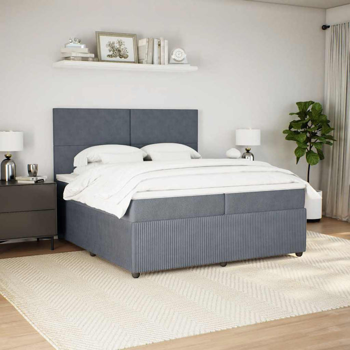 Pat box spring cu saltea, gri închis, 200x200 cm, catifea WALTI
