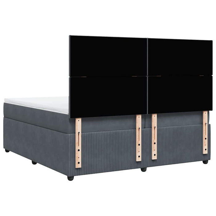 Pat box spring cu saltea, gri închis, 200x200 cm, catifea WALTI