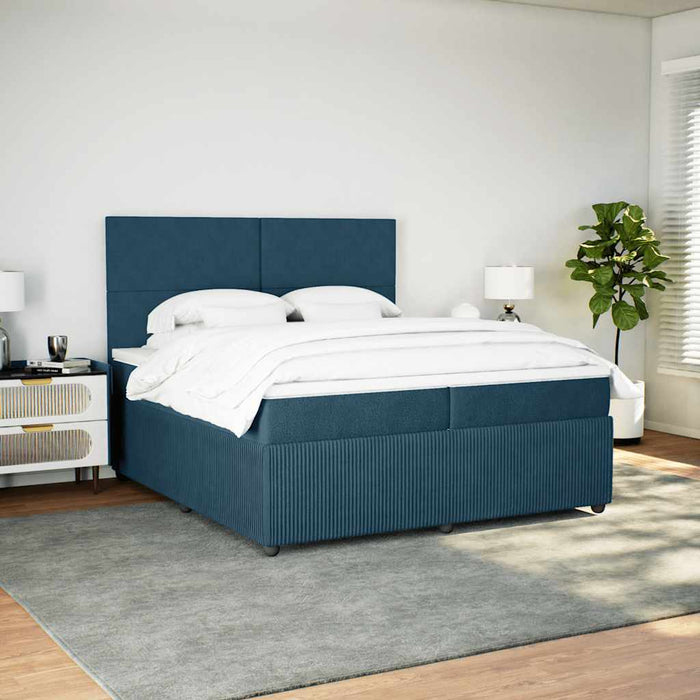 Pat box spring cu saltea, albastru închis, 200x200 cm, catifea WALTI