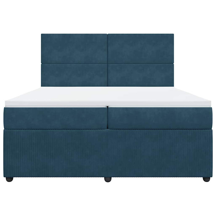 Pat box spring cu saltea, albastru închis, 200x200 cm, catifea WALTI