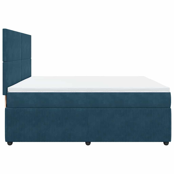 Pat box spring cu saltea, albastru închis, 200x200 cm, catifea WALTI