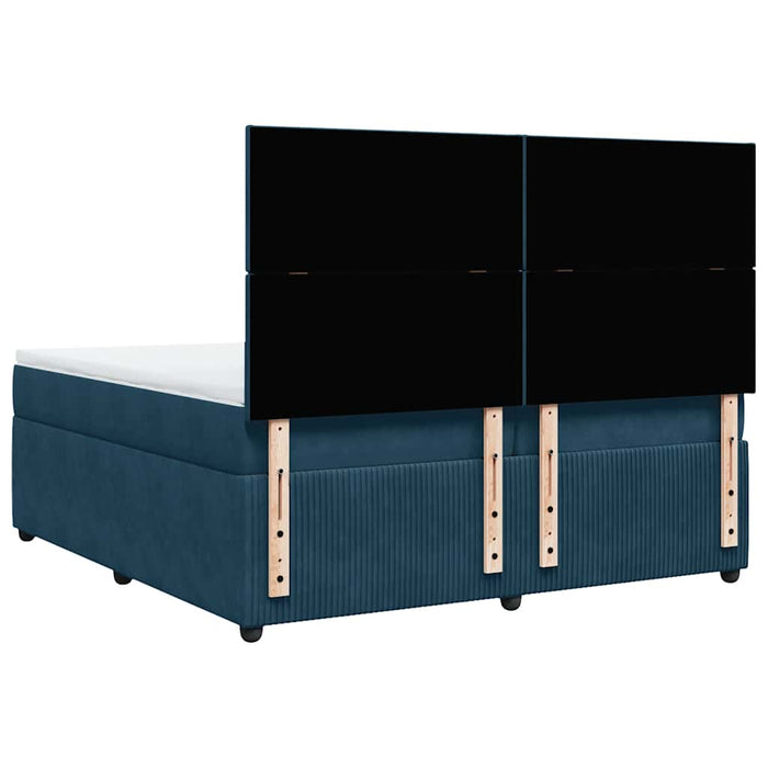 Pat box spring cu saltea, albastru închis, 200x200 cm, catifea WALTI