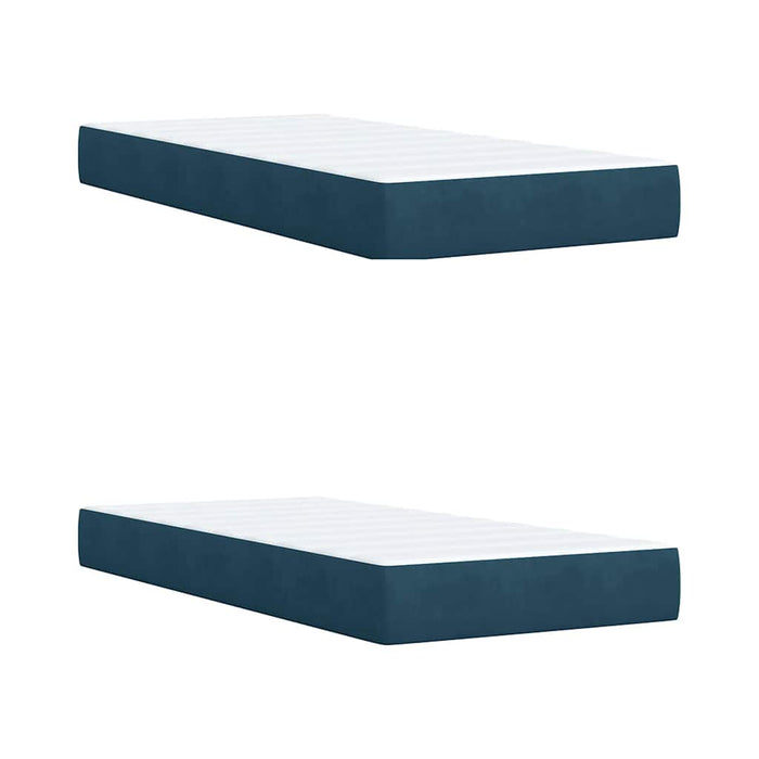 Pat box spring cu saltea, albastru închis, 200x200 cm, catifea WALTI