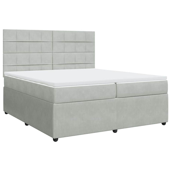 Pat box spring cu saltea, gri deschis, 200x200 cm, catifea - WALTI WALTI