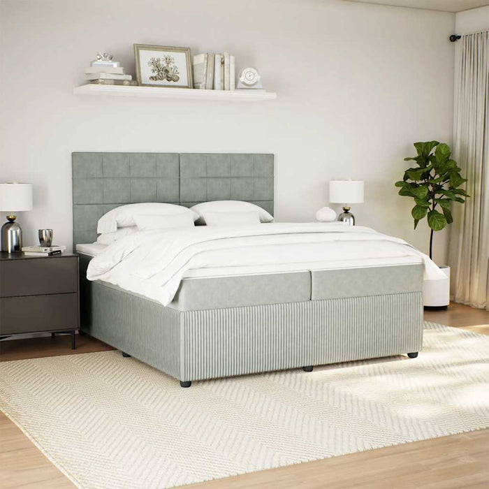 Pat box spring cu saltea, gri deschis, 200x200 cm, catifea - WALTI WALTI