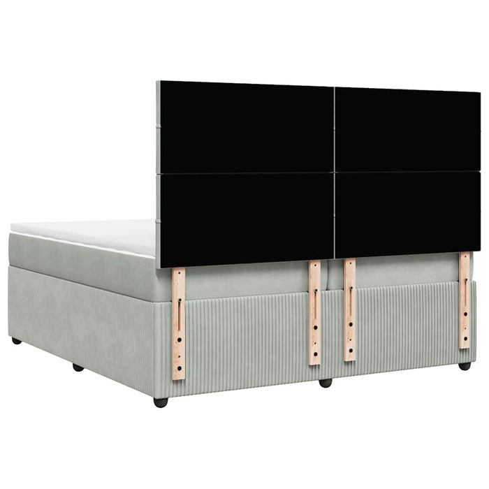 Pat box spring cu saltea, gri deschis, 200x200 cm, catifea - WALTI WALTI
