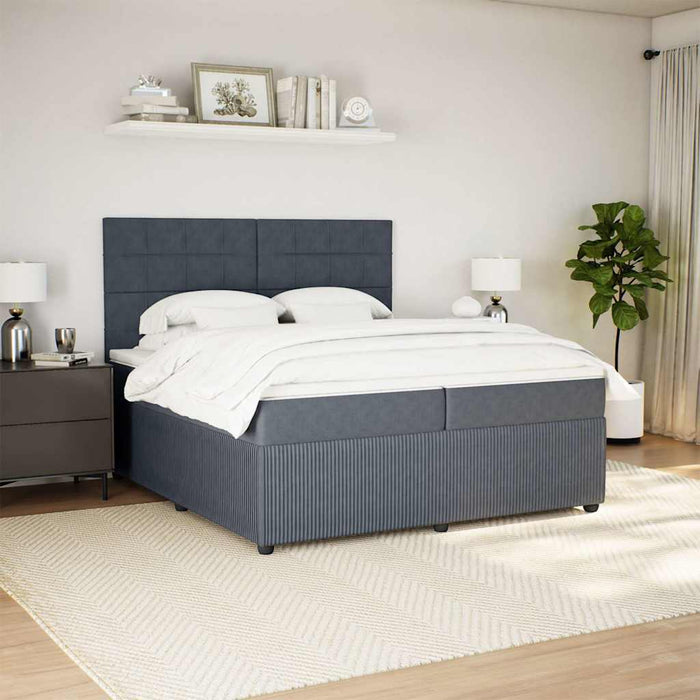 Pat box spring cu saltea, gri închis, 200x200 cm, catifea - WALTI WALTI
